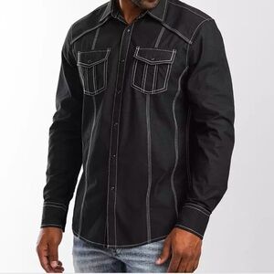 BKE Black Western Shirt with White Stitching